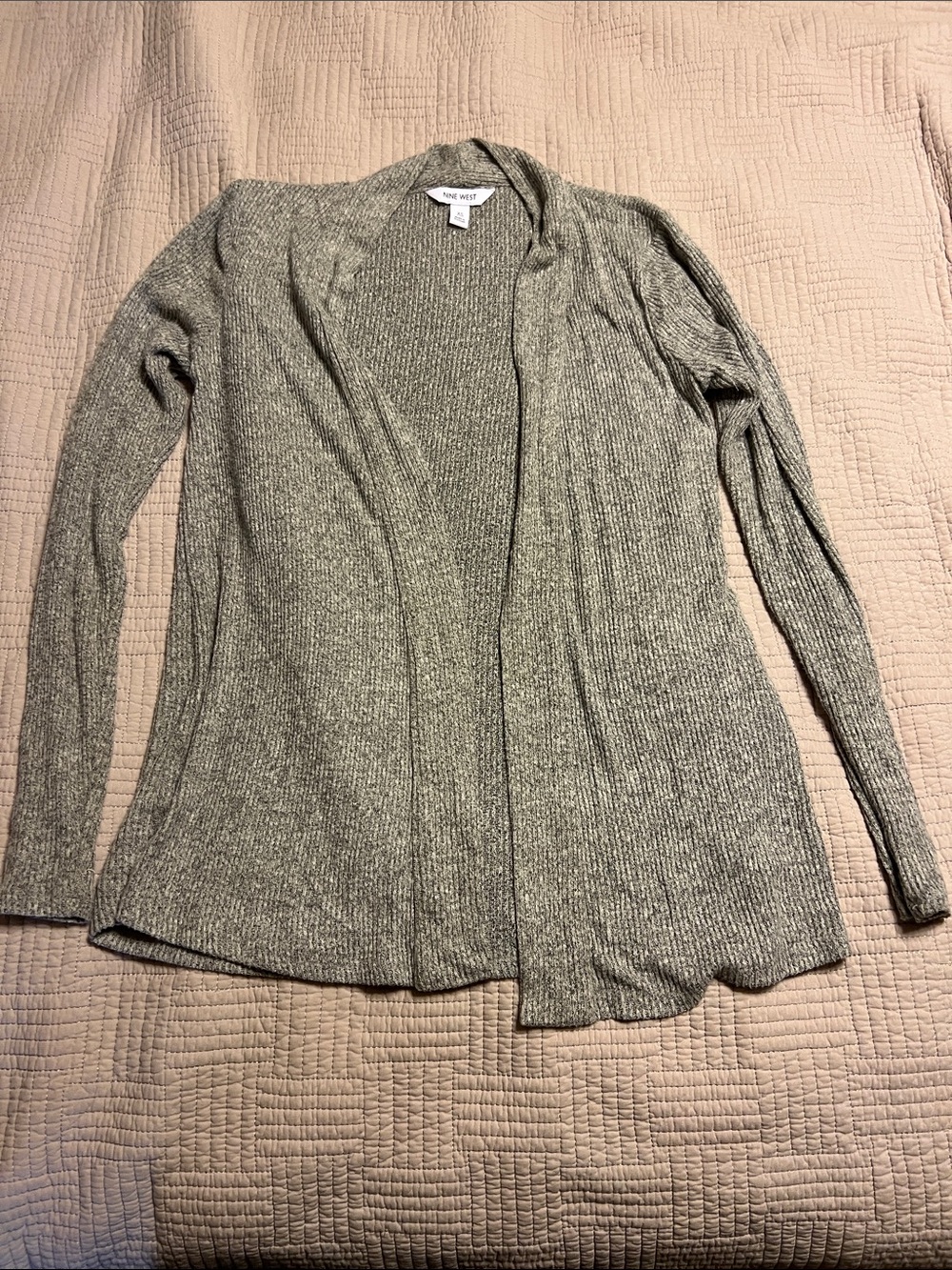 Nine West Light Gray Open-Front Ribbed Cardigan